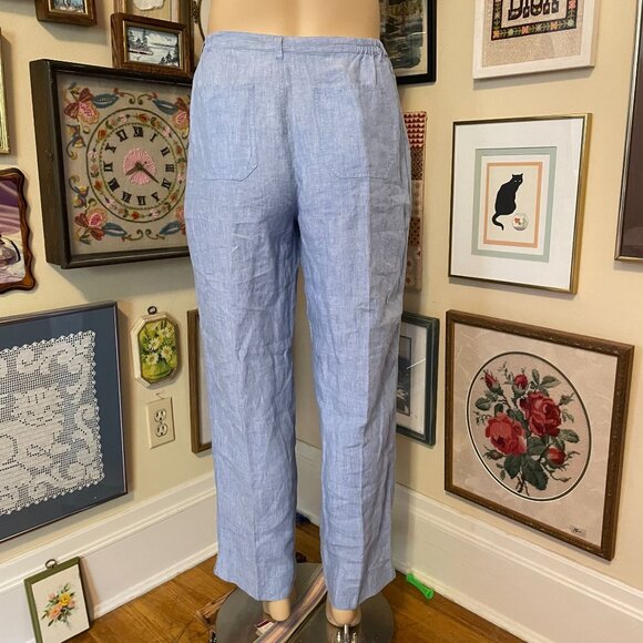 Chicos Design Womens Blue Linen Loose Fit Casual Pants with Elastic Waist Size 3 - Picture 3 of 5